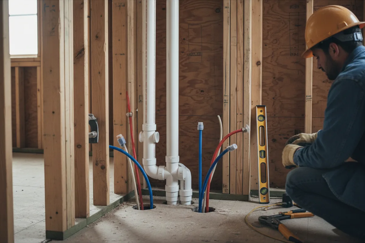 Drain and supply rough-in during Sump Pump Repair in Bedford